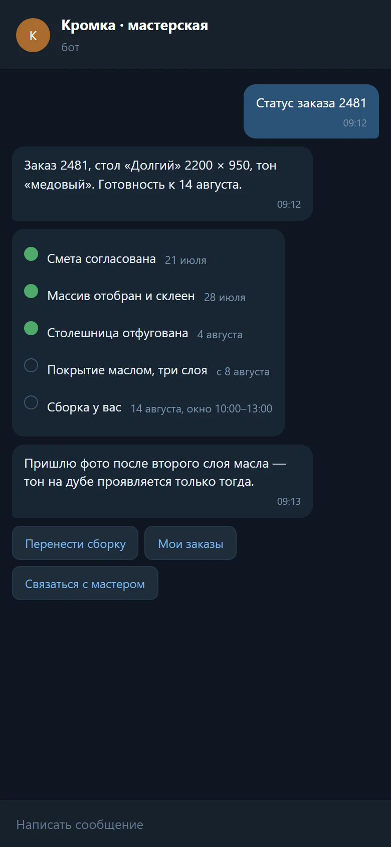 Статус изготовления
