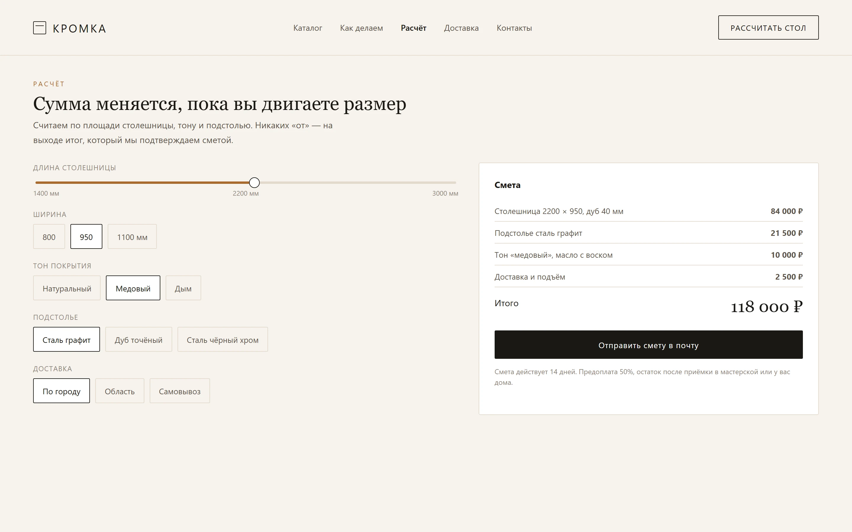 Расчёт стоимости